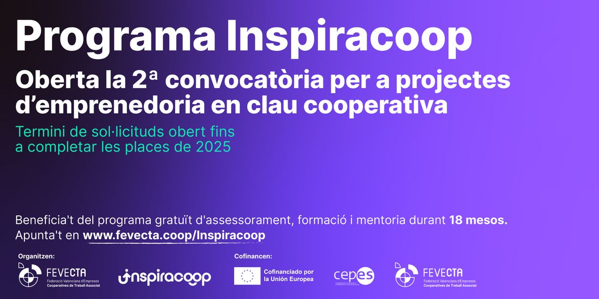 Oberta la 2a convocatòria de projectes d'emprenedoria en clau cooperativa del programa InspiraCoop